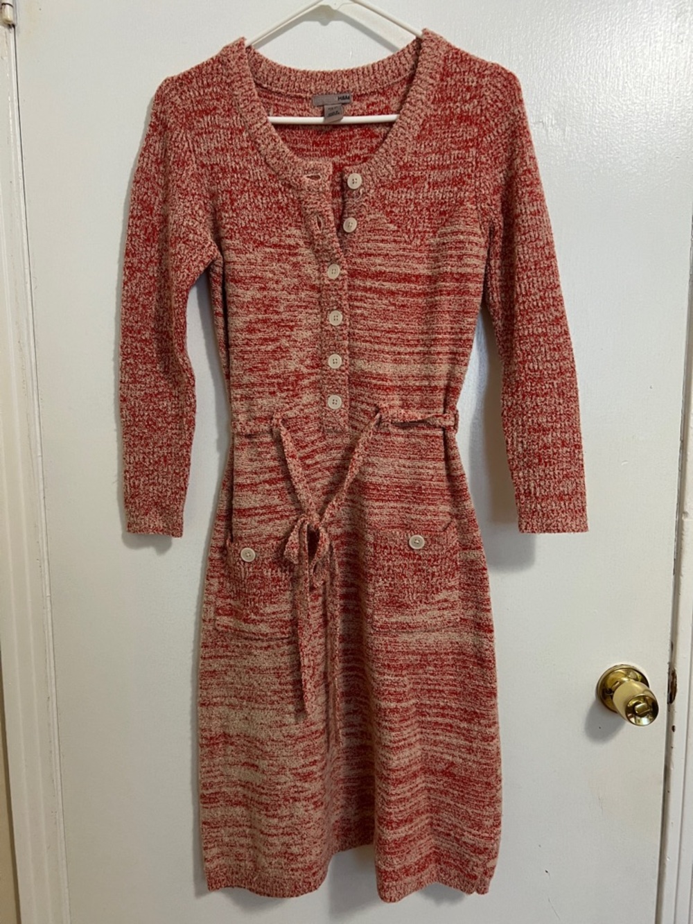 H&M Red Marled Knit Button-Front Dress